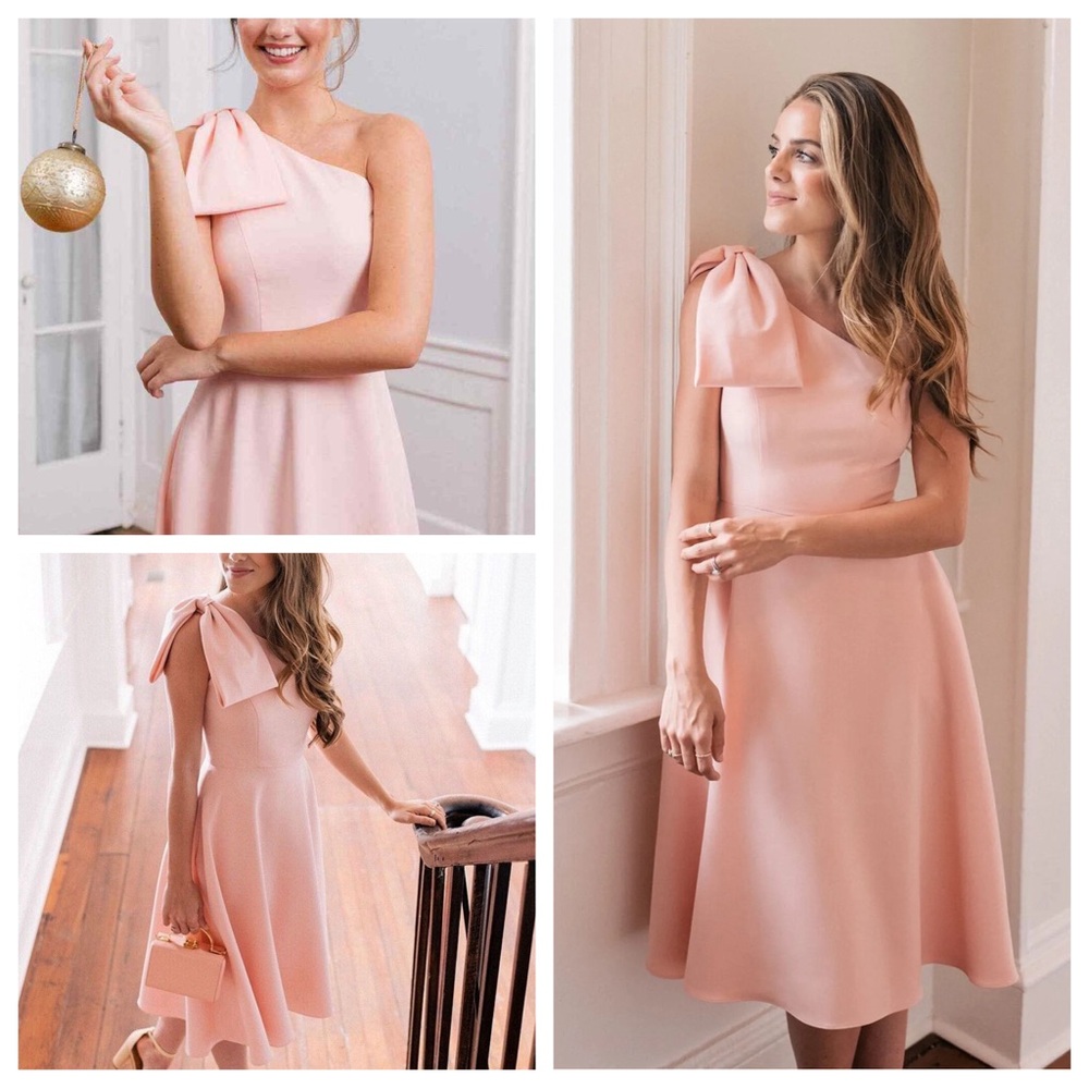 NWT Gal Meets Glam Yvonne One Shoulder Bow Dress in Pink. Size 4.